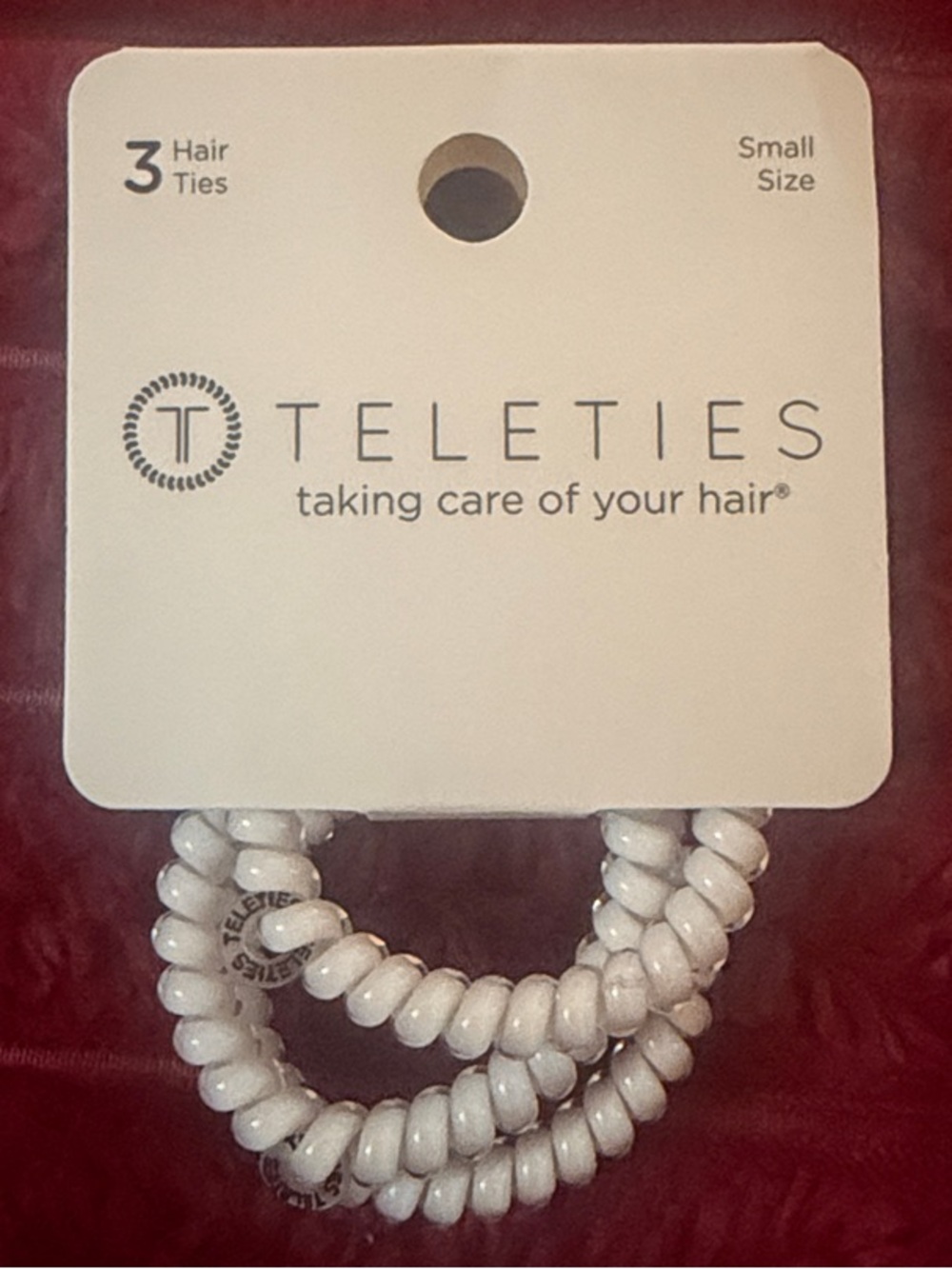 TELETIES Small Size White Spiral Hair Ties - 3 Pack